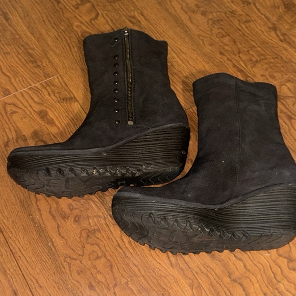 FLY London Nubuck Suede Leather Zip Mid Boots Yemi Black EU 40 / US 9.5 LIKE NEW - Picture 6 of 11